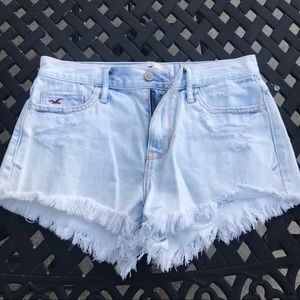 Hollister High Waisted Destroyed Fringed Shorts